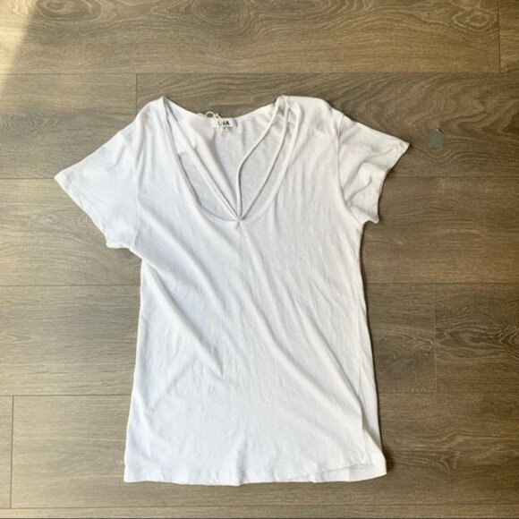 Revolve LNA Double Strap Tee T-Shirt Top White Short Sleeve V-neck Cotton XS - Picture 2 of 9